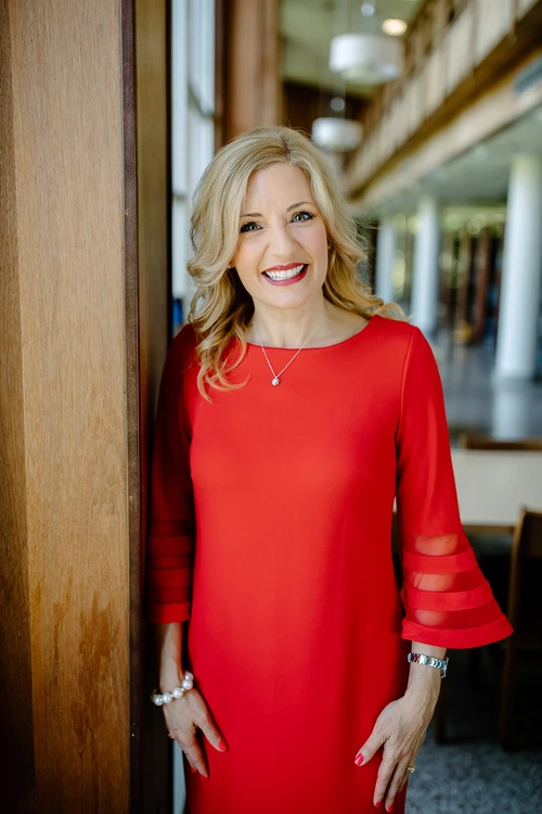 Laura Lacey Johnson in the library